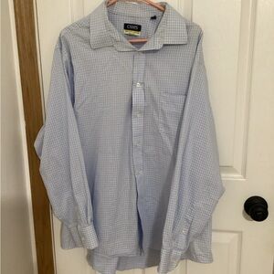 Chaps Men's Light Blue Gingham  Dress Shirt 18 1/2 34/35  Stretch Wrinkle Free